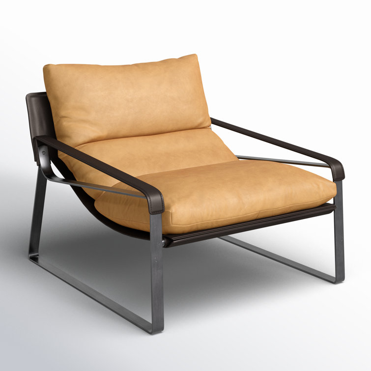 Tan Bonded Leather Accent Chair with Iron Frame
