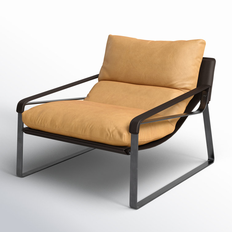 Tan Bonded Leather Accent Chair with Iron Frame