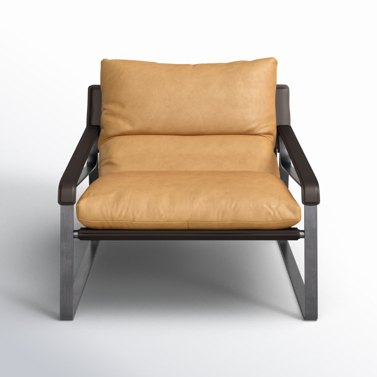 Tan Bonded Leather Accent Chair with Iron Frame