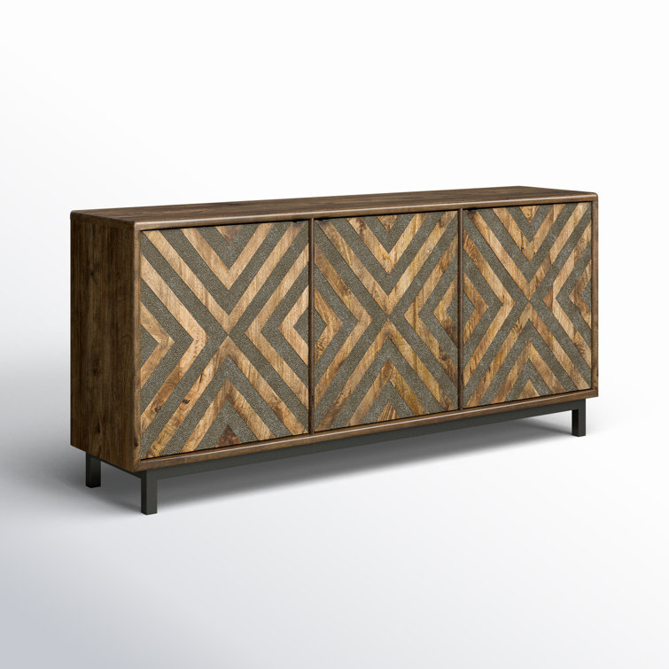 Transitional Serramonte 69" Medium Brown Wood Media Console with Cabinet