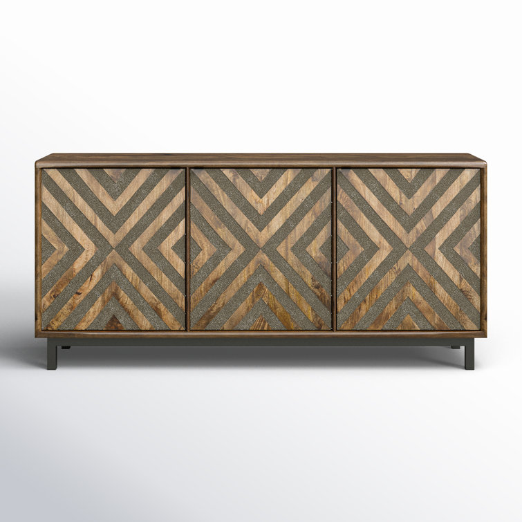 Transitional Serramonte 69" Medium Brown Wood Media Console with Cabinet
