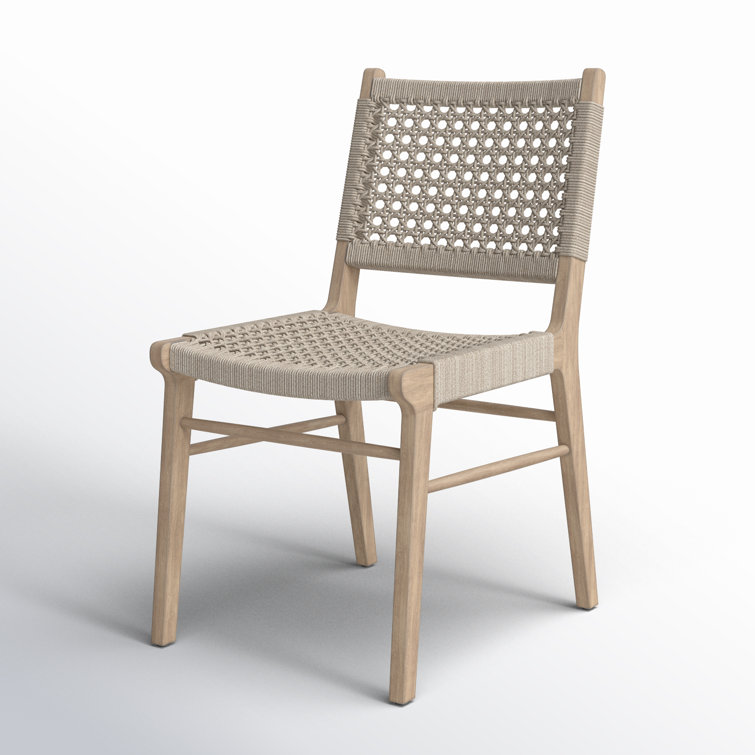 Ivory and Washed Brown Teak Armless Outdoor Dining Chair