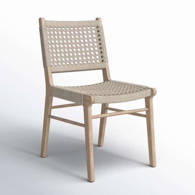Ivory and Washed Brown Teak Armless Outdoor Dining Chair