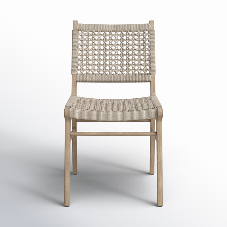 Ivory and Washed Brown Teak Armless Outdoor Dining Chair