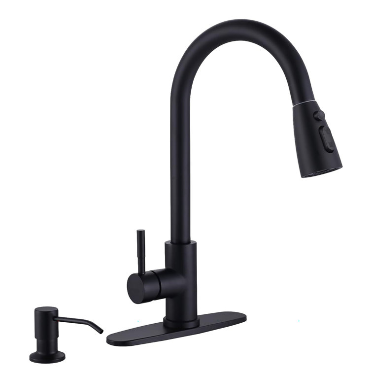 Matte Black Stainless Steel Single Handle Pull Down Kitchen Faucet