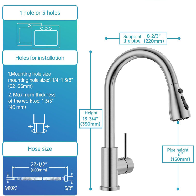 Brushed Nickel Stainless Steel Pull Down Kitchen Faucet