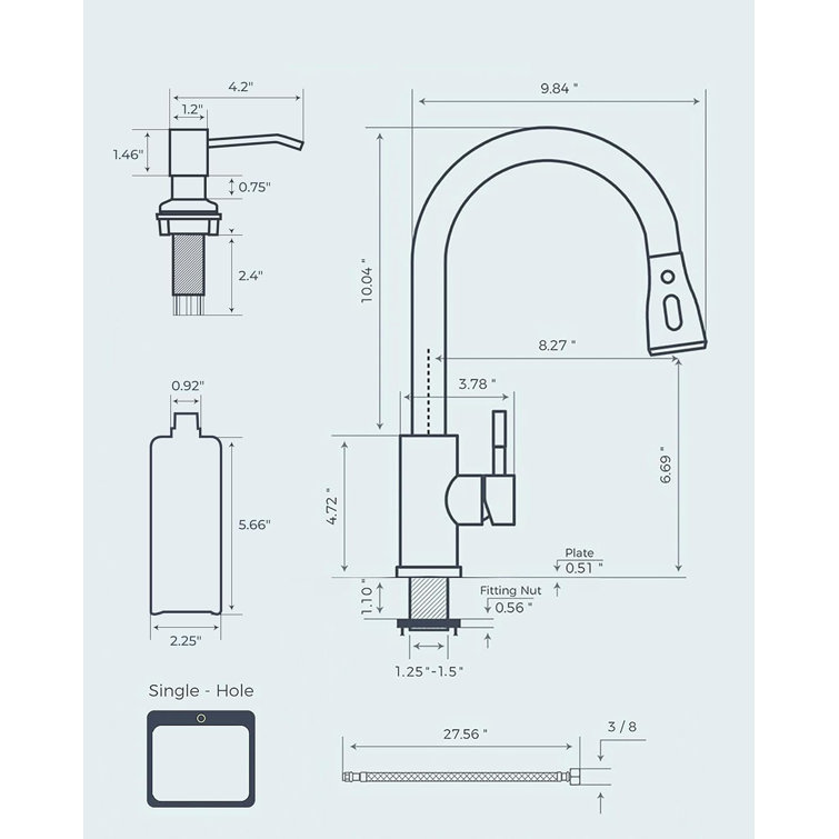 Matte Black Single Handle Pull Down Kitchen Faucet with Soap Dispenser