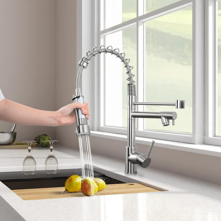 Brushed Nickel Stainless Steel Pull Down Kitchen Faucet with Sprayer