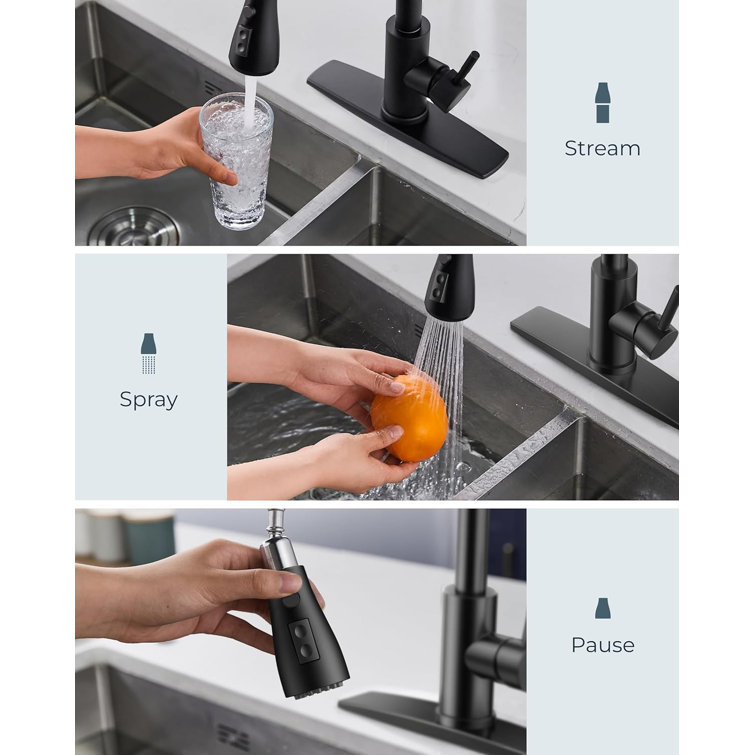 Matte Black Single Handle Pull Down Kitchen Faucet with Soap Dispenser