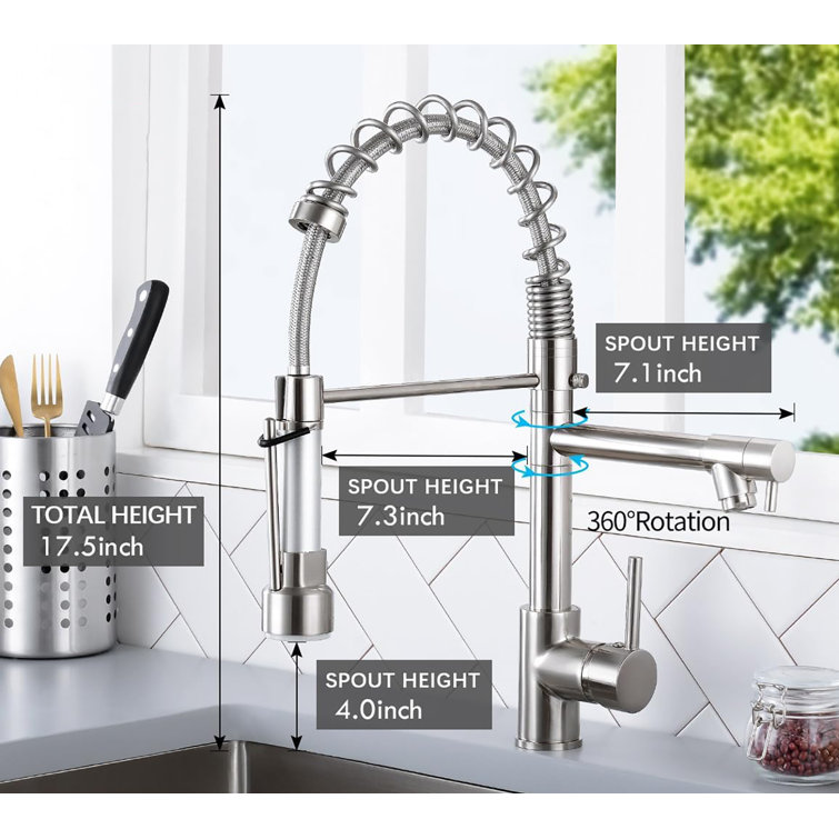 Brushed Nickel Stainless Steel Pull Down Kitchen Faucet with Sprayer