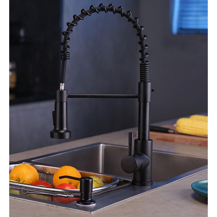 Matte Black High-Arc Kitchen Faucet with Pull-Out Spray