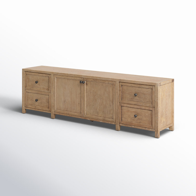 Light Brown Pine Media Console with Cabinet and Drawers