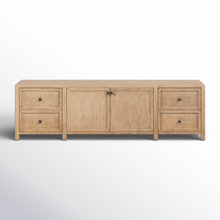 Light Brown Pine Media Console with Cabinet and Drawers