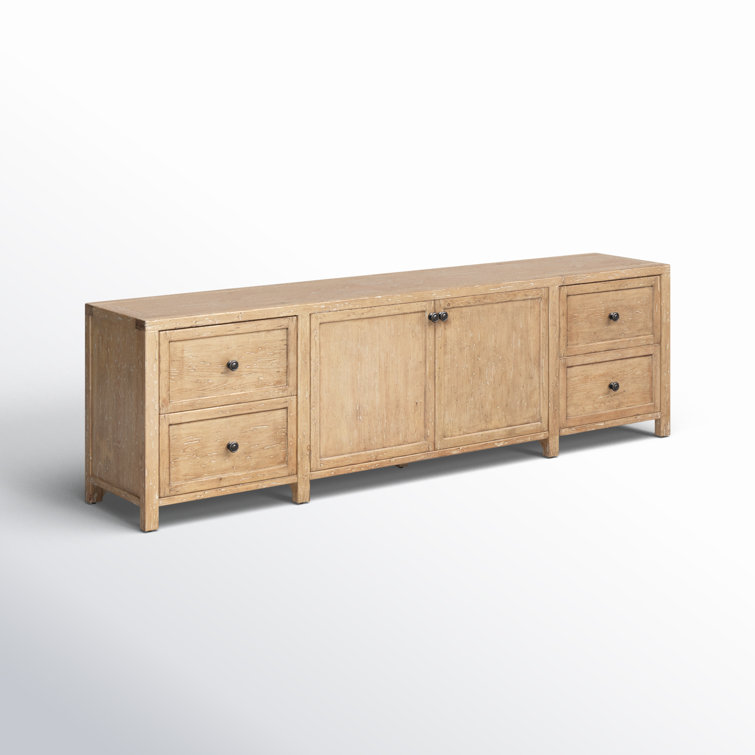 Light Brown Pine Media Console with Cabinet and Drawers
