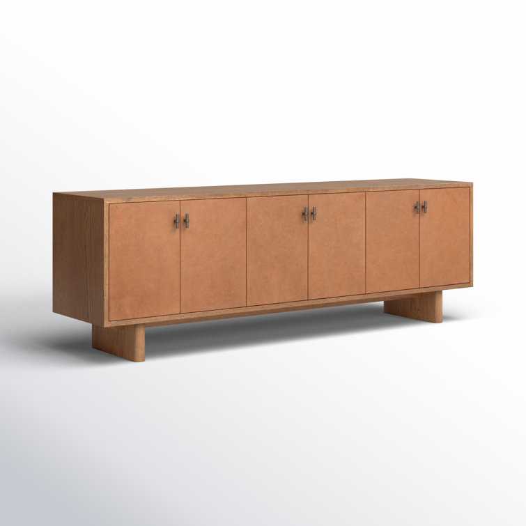 Amber Oak and Cognac Leather Media Console with Cabinet