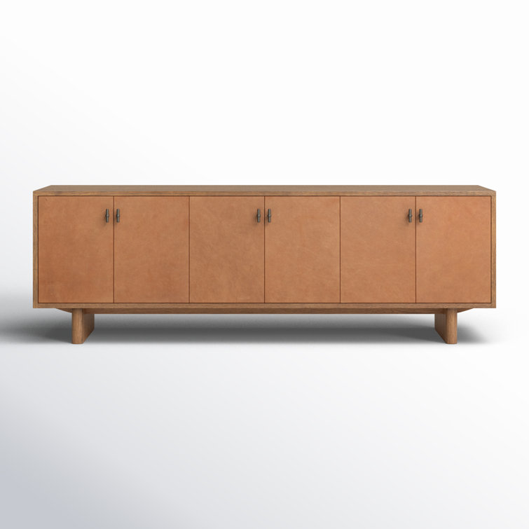 Amber Oak and Cognac Leather Media Console with Cabinet