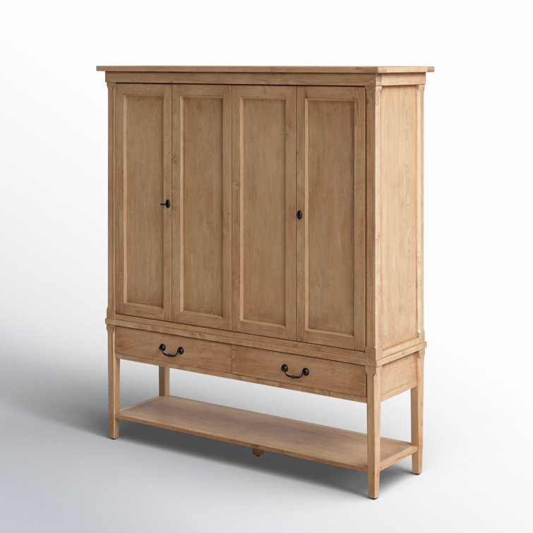 Natural Pine 4-Door Double Cabinet with Drawers
