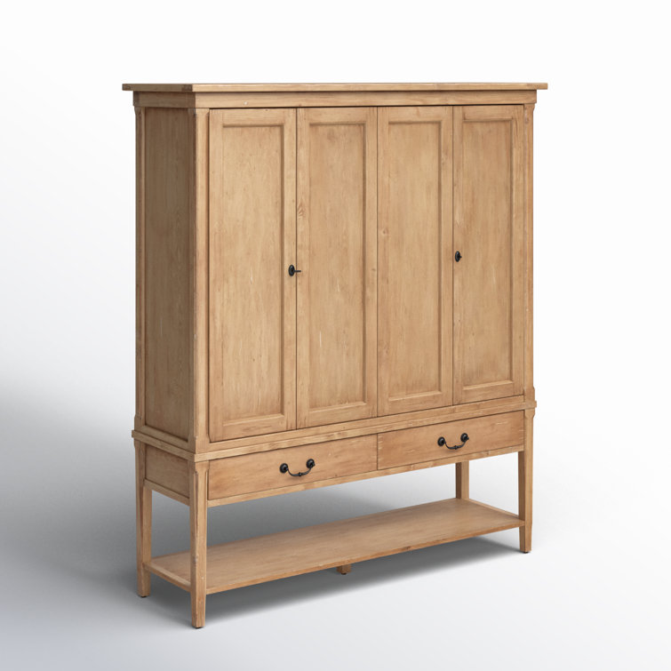 Natural Pine 4-Door Double Cabinet with Drawers