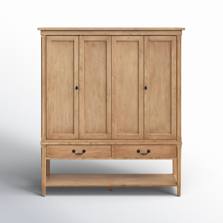 Natural Pine 4-Door Double Cabinet with Drawers