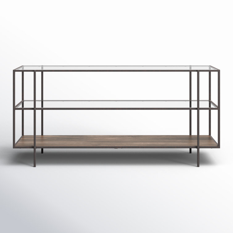 Asher Slim Profile 3-Tier Glass & Wood Console Table