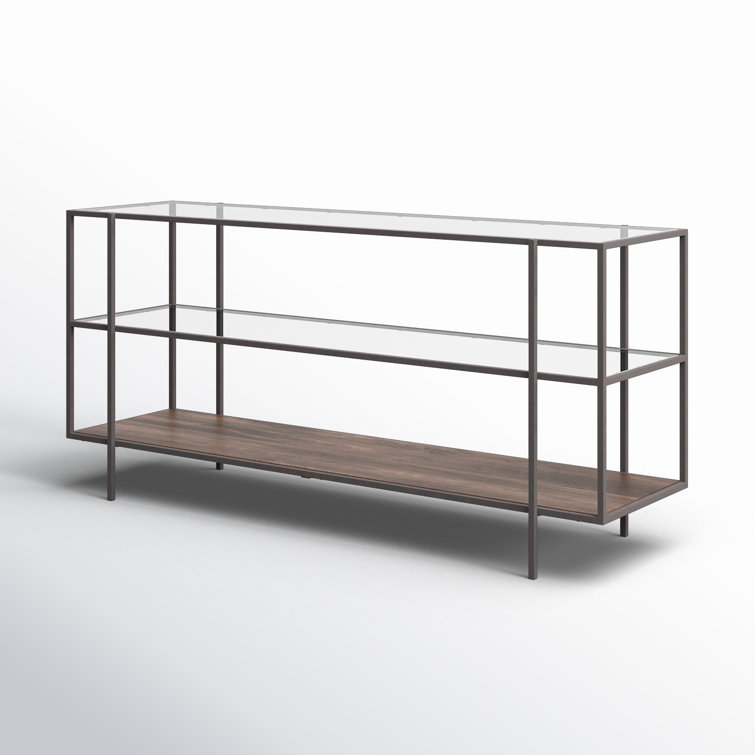Asher Slim Profile 3-Tier Glass & Wood Console Table