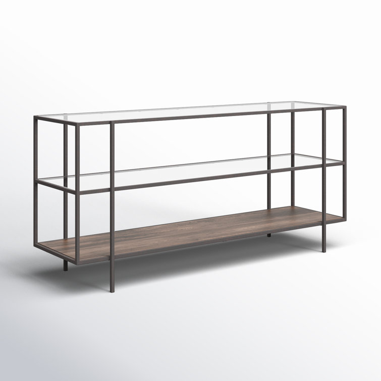 Asher Slim Profile 3-Tier Glass & Wood Console Table