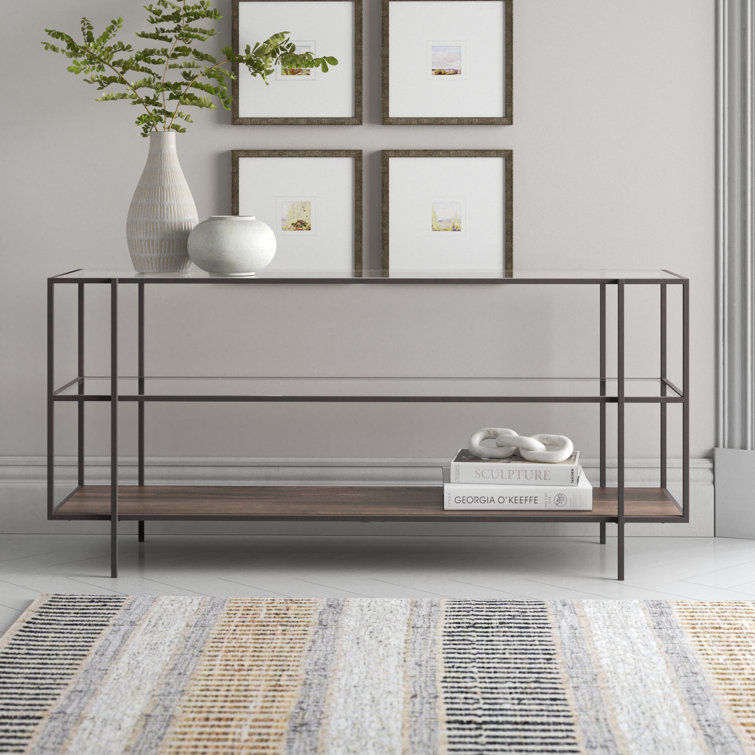 Asher Slim Profile 3-Tier Glass & Wood Console Table