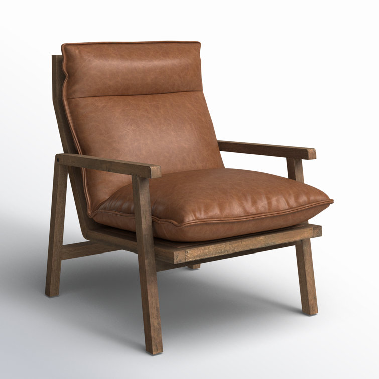 Orion Contemporary 27'' Brown Leather Accent Chair with Ladder-Back