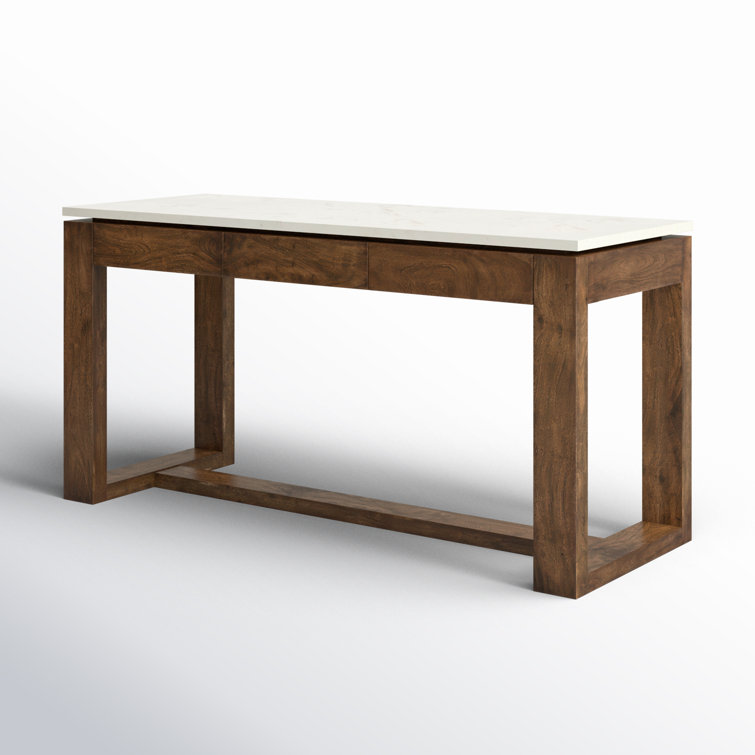 Brown Acacia and White Marble Kitchen Island with Drawers