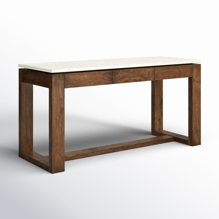 Brown Acacia and White Marble Kitchen Island with Drawers