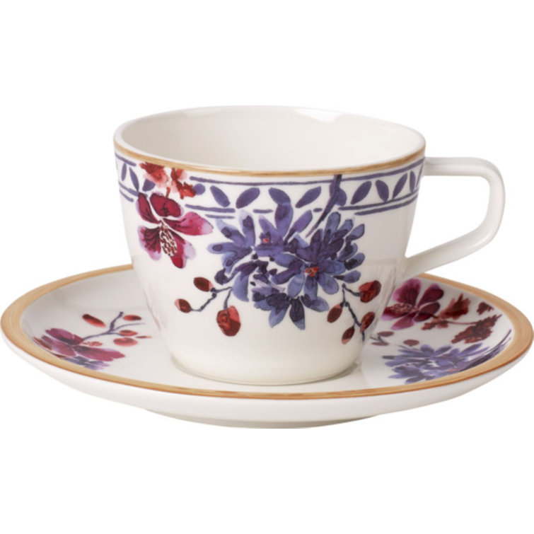 Lavender Floral Patterned Round Porcelain Saucer