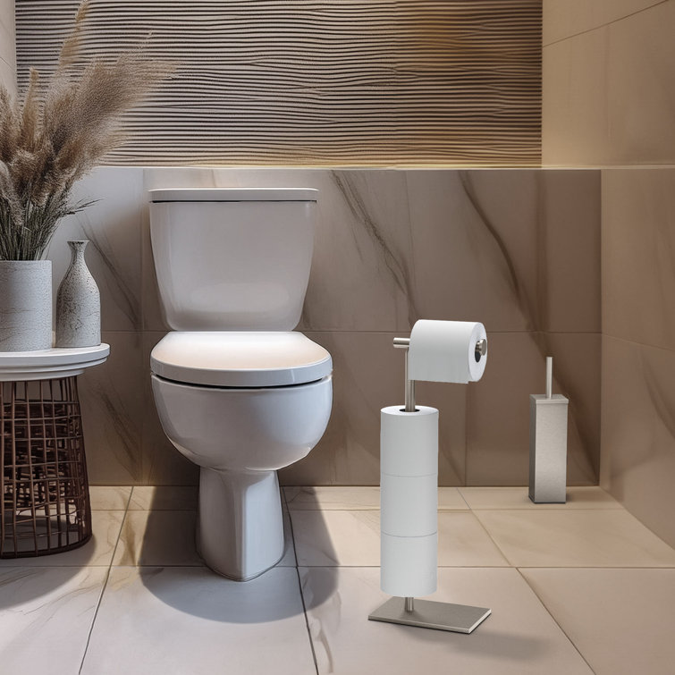 Satin Nickel Freestanding Toilet Paper Holder with Storage