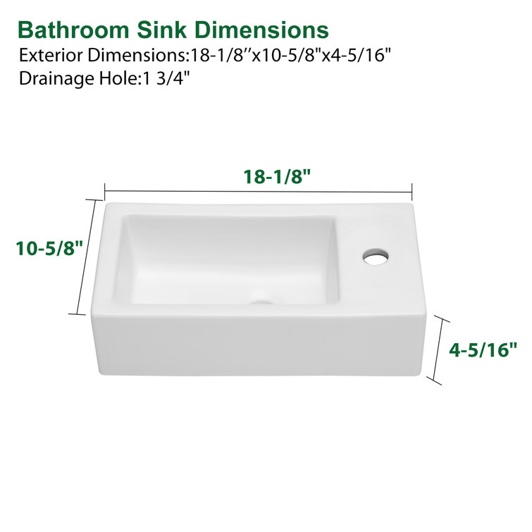 Lordear 18'' White Ceramic Rectangular Wall-Mount Bathroom Sink