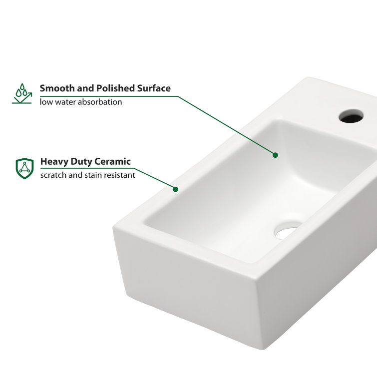Lordear 18'' White Ceramic Rectangular Wall-Mount Bathroom Sink