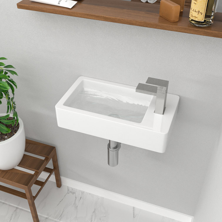 Lordear 18'' White Ceramic Rectangular Wall-Mount Bathroom Sink