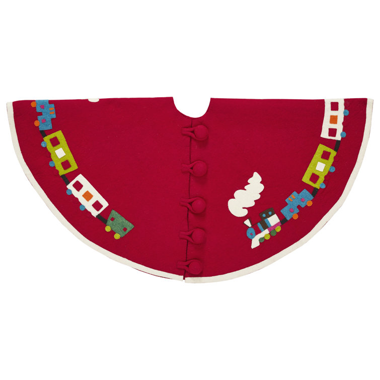 Handmade Red Wool Felt Toy Train Tree Skirt