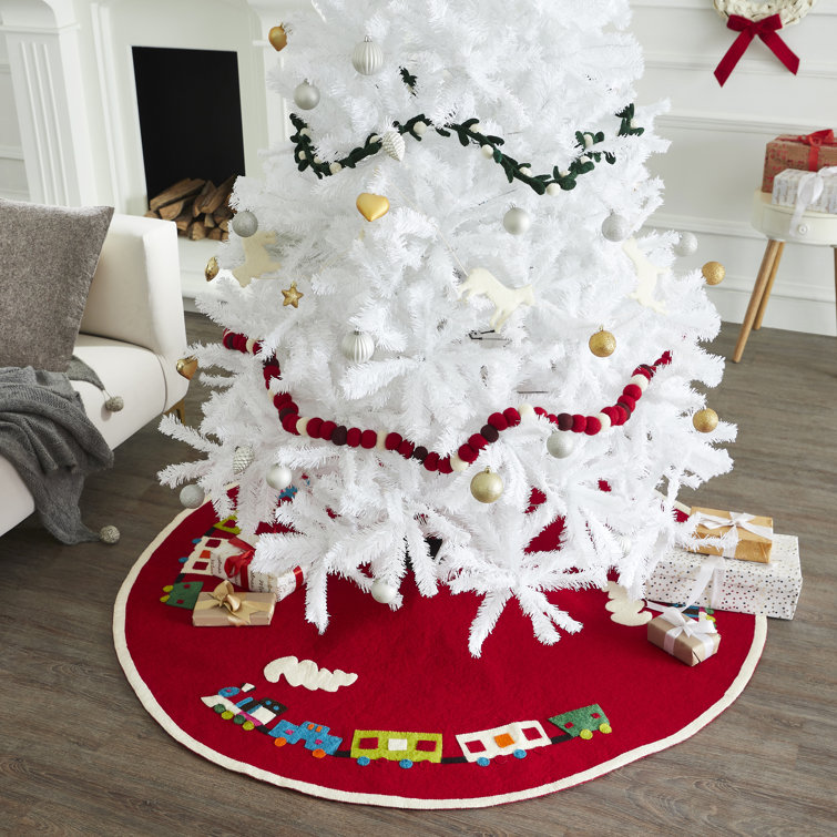 Handmade Red Wool Felt Toy Train Tree Skirt