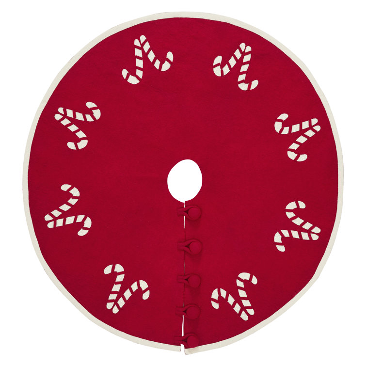 Red Felt Handmade Christmas Tree Skirt with Candy Canes