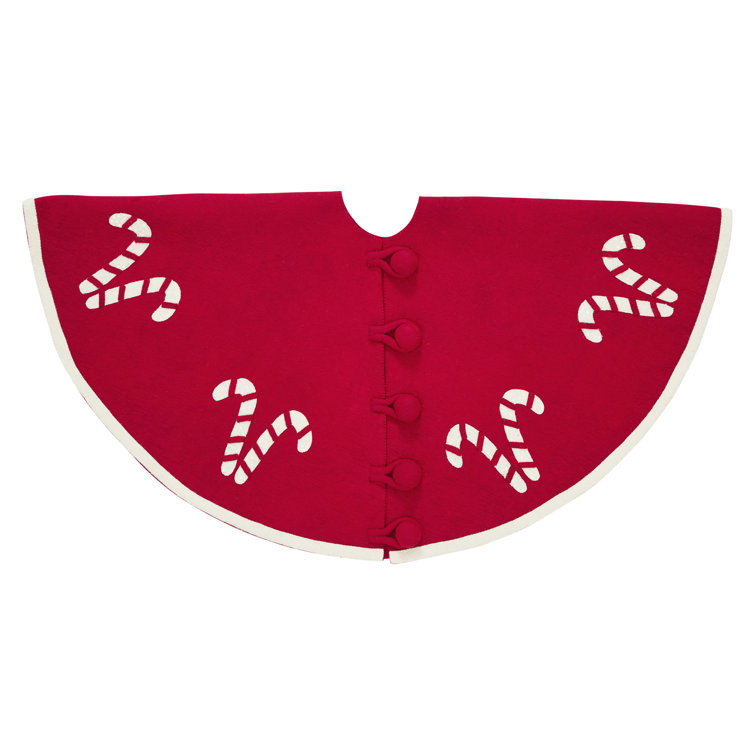 Red Felt Handmade Christmas Tree Skirt with Candy Canes