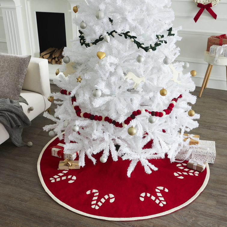 Red Felt Handmade Christmas Tree Skirt with Candy Canes
