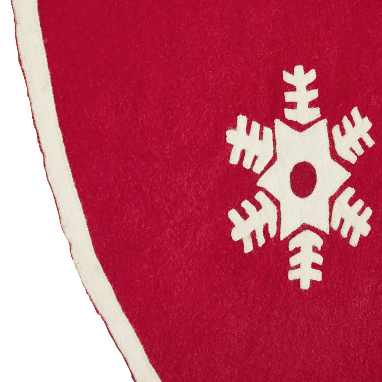 Handmade Red and White Felt Christmas Tree Skirt with Snowflakes