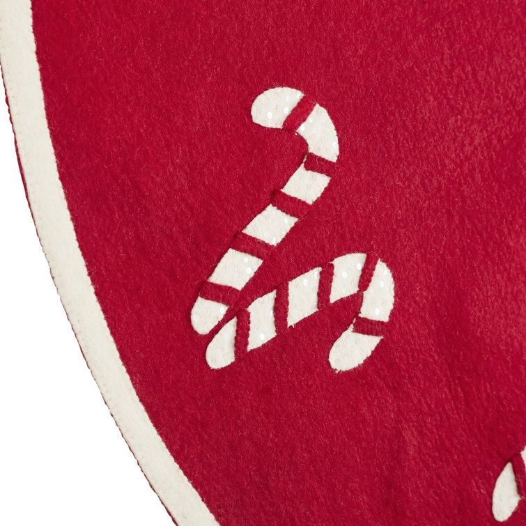 Red Felt Handmade Christmas Tree Skirt with Candy Canes