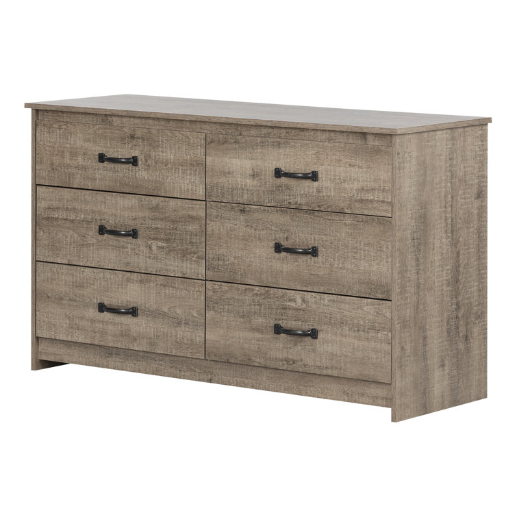 Weathered Oak Farmhouse Double Dresser with Six Drawers