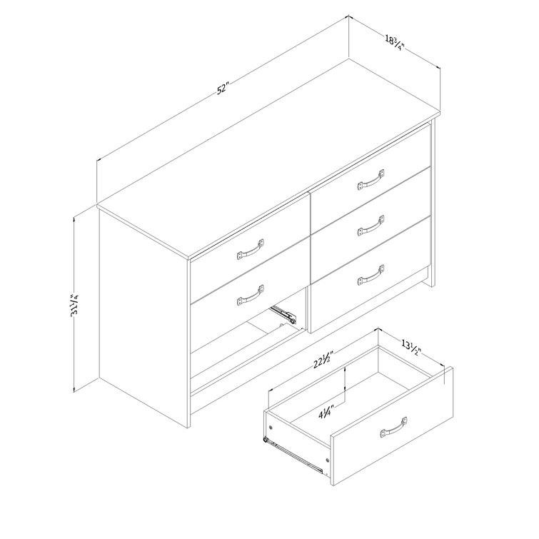 Weathered Oak Farmhouse Double Dresser with Six Drawers