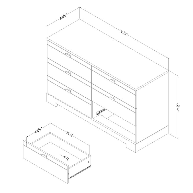 White Laminated Double 6-Drawer Dresser