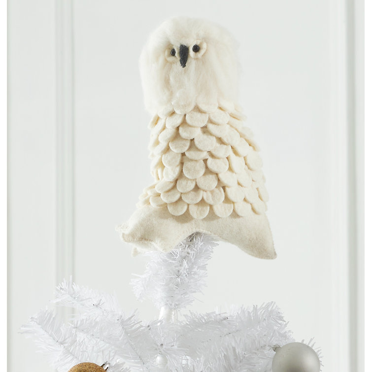 Handmade White Felt Snowy Owl Christmas Tree Topper
