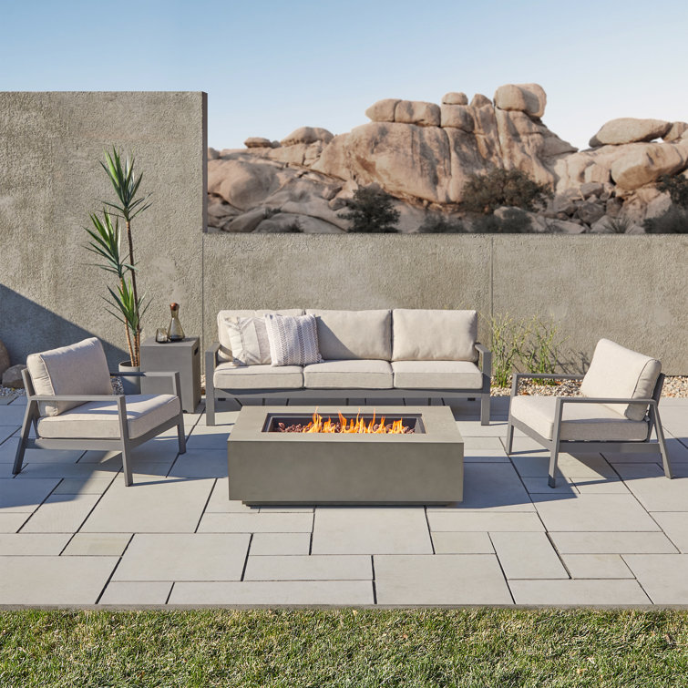 Mist Gray Rectangular Gas Fire Pit Table with Lava Rocks