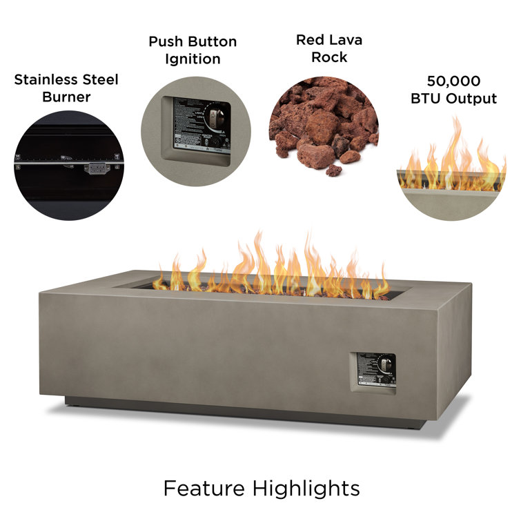 Mist Gray Rectangular Gas Fire Pit Table with Lava Rocks