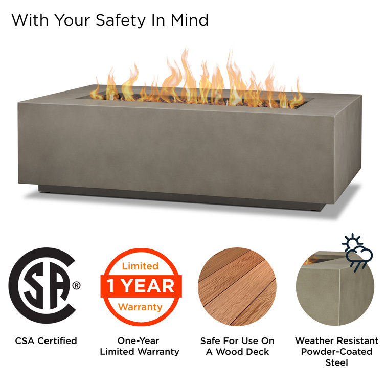 Mist Gray Rectangular Gas Fire Pit Table with Lava Rocks