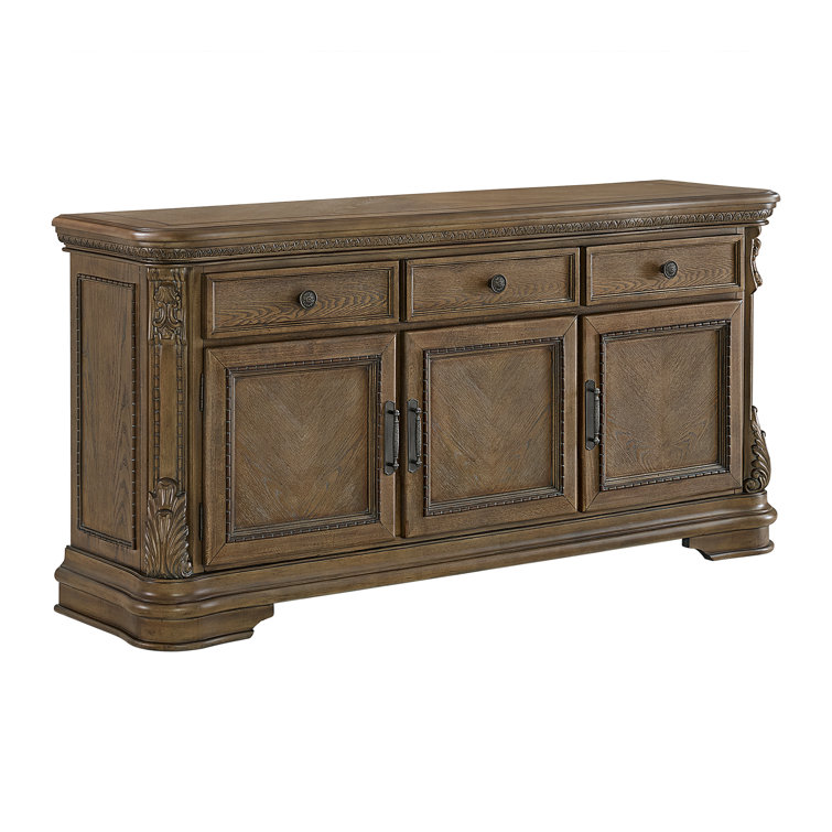 Denali Walnut Finish Ornate Carved Traditional Server